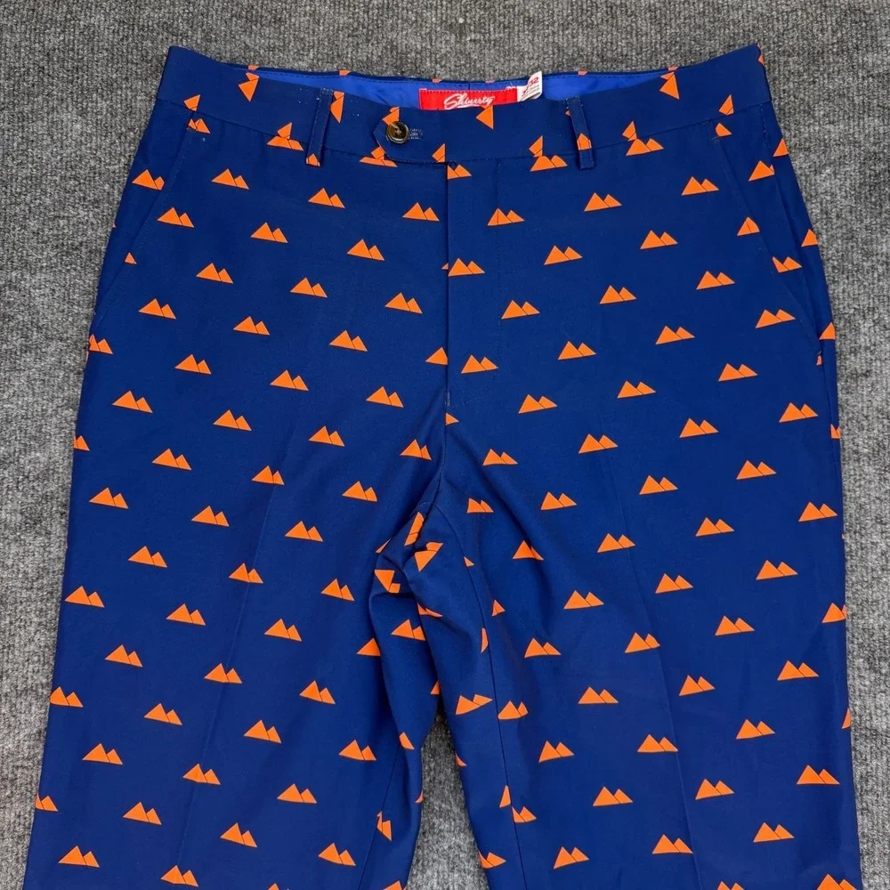 Shinesty Pants Men 32x32 Blue Orange Mountain Print Dress Pants Polyester